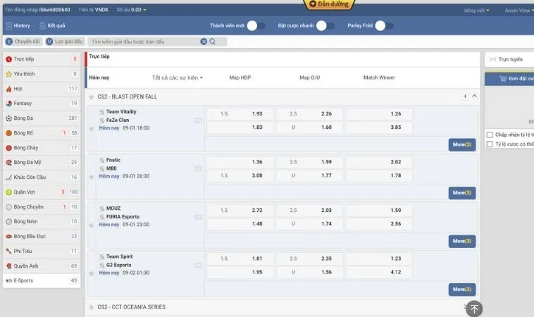Bí Quyết Chơi Thể Thao Điện Tử Tại JJ88 Dễ Thắng Lớn 2 Giao diện đặt cược thể thao điện tử tại JJ88