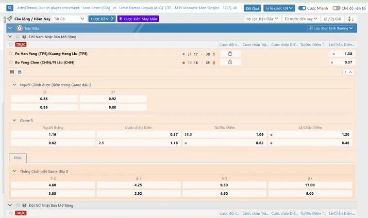 Hướng Dẫn Cách Chơi Cá Cược Cầu Lông Tại JJ88 Thắng Lớn 2 Bảng kèo cá cược cầu lông tại JJ88