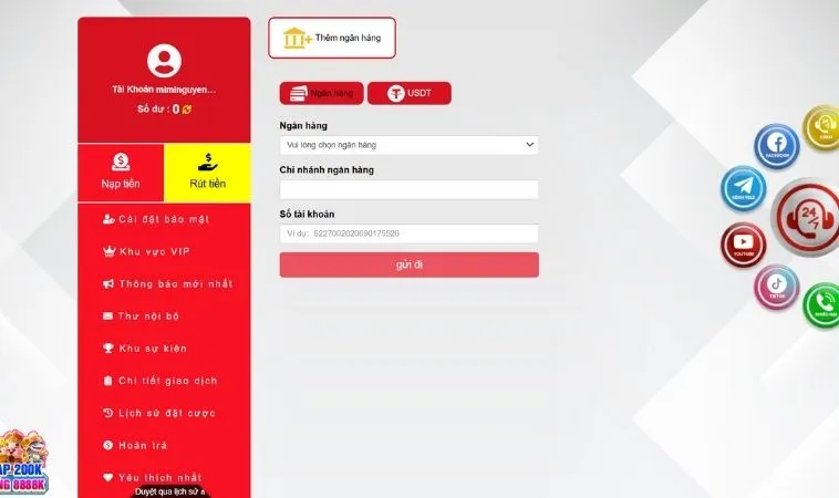 Rút Tiền JJ88 Nhanh Chóng Trong 5 Phút Chỉ Với 3 Bước Đơn Giản 2 Giao diện rút tiền JJ88