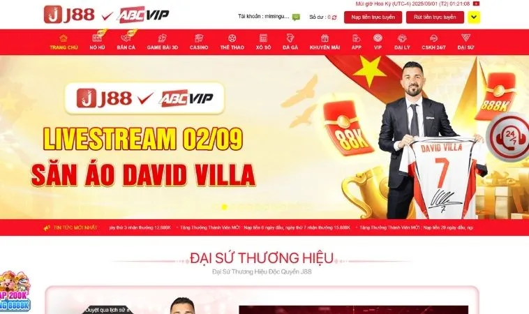 Giao diện trang chủ nhà cái JJ88